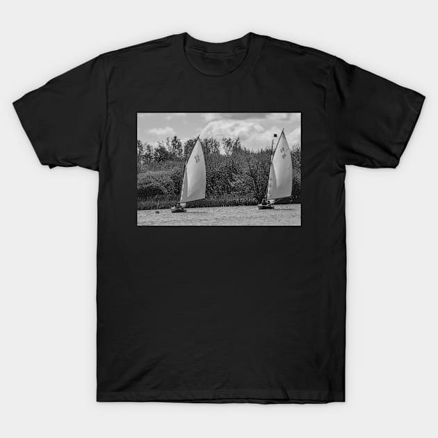 Two brown boats on the Norfolk Broads in the village of Wroxham T-Shirt by yackers1